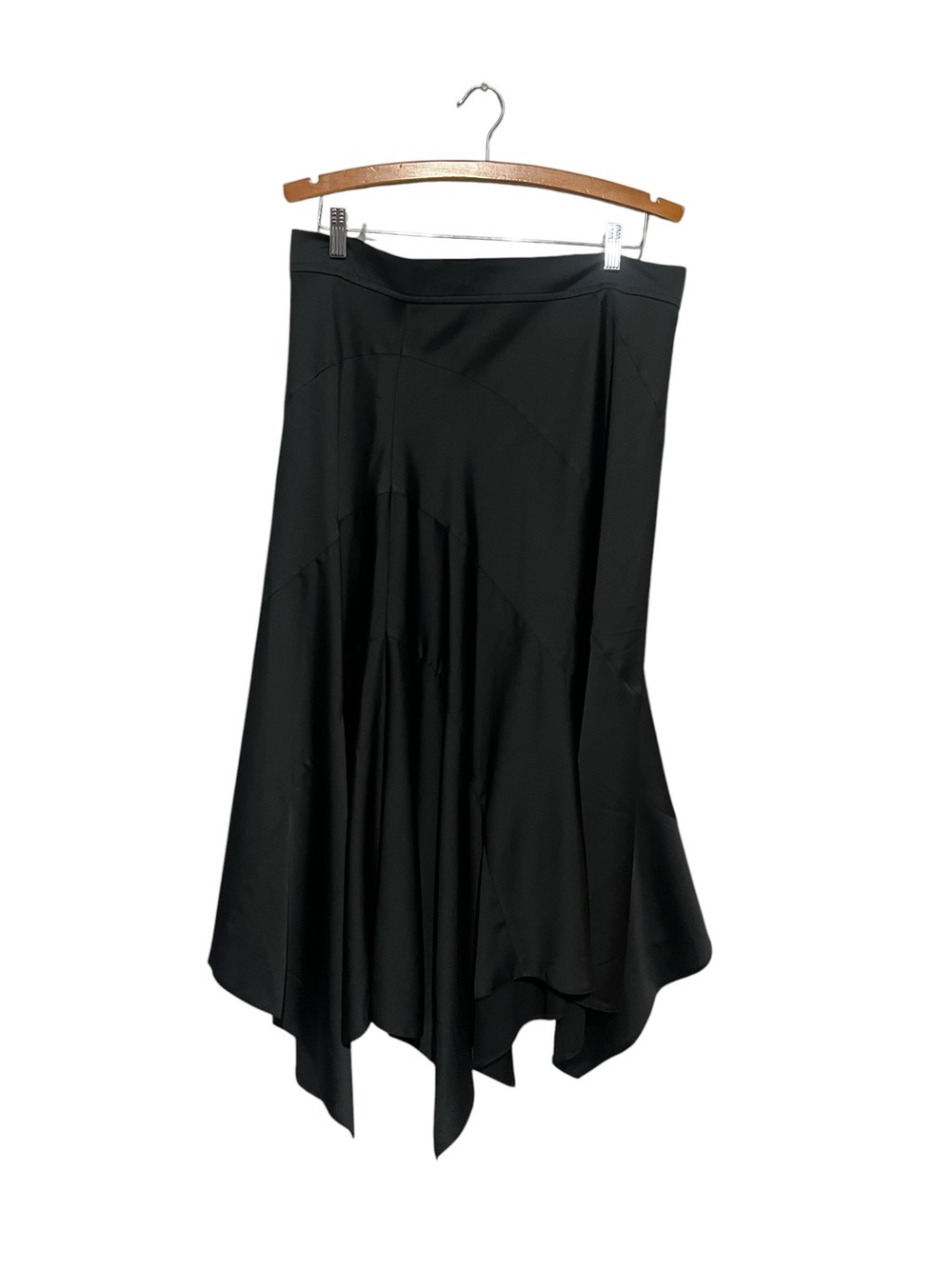 Perfetto Asymmetrical Skirt Black Satin Feel Size 12 Women's